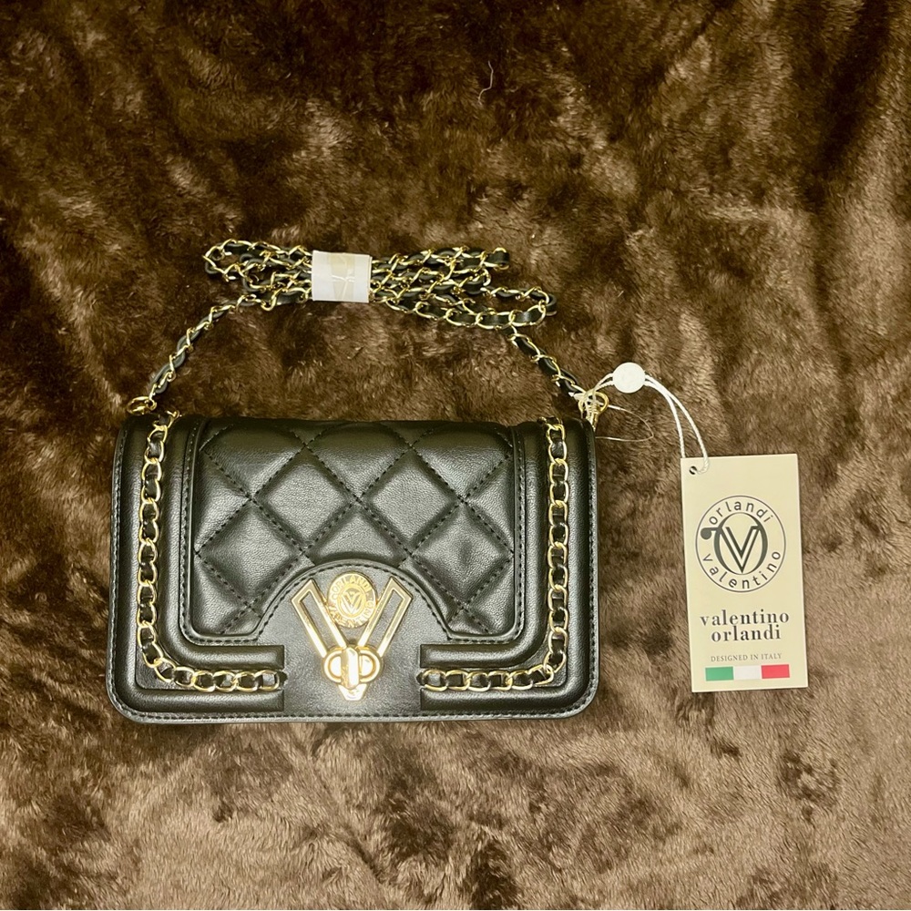 Valentino Orlandi Black Quilted Crossbody Bag